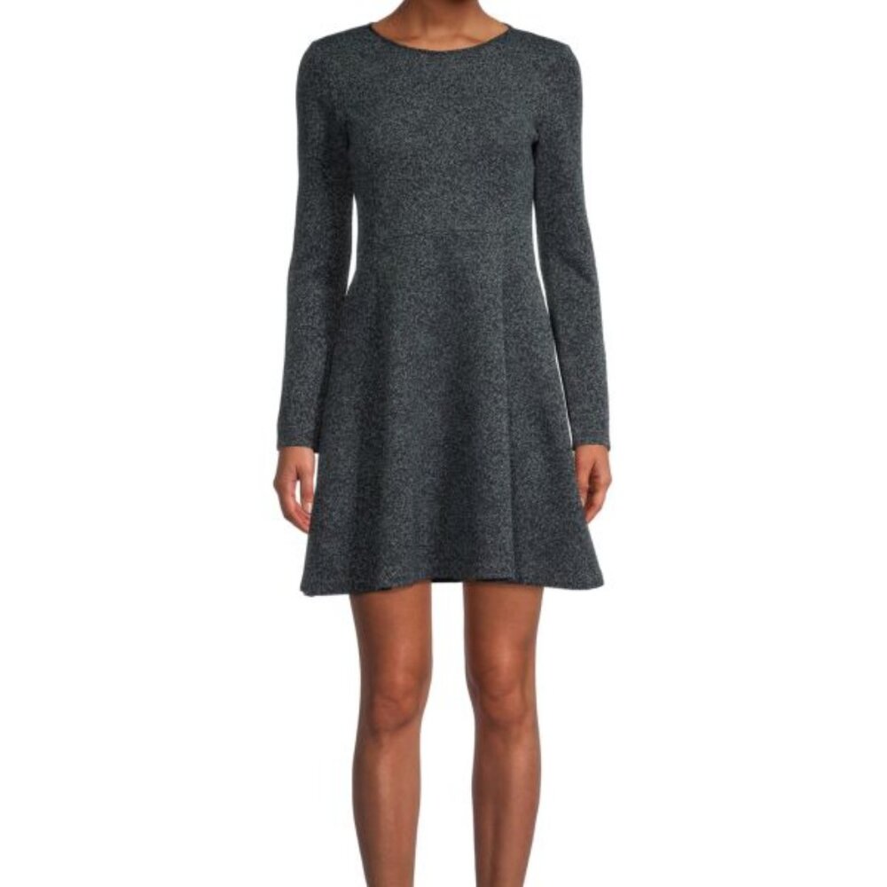 Theory Albita Long Sleeve Navy Multi Speckle Knit Round Neck Mini Dress 12 NWT